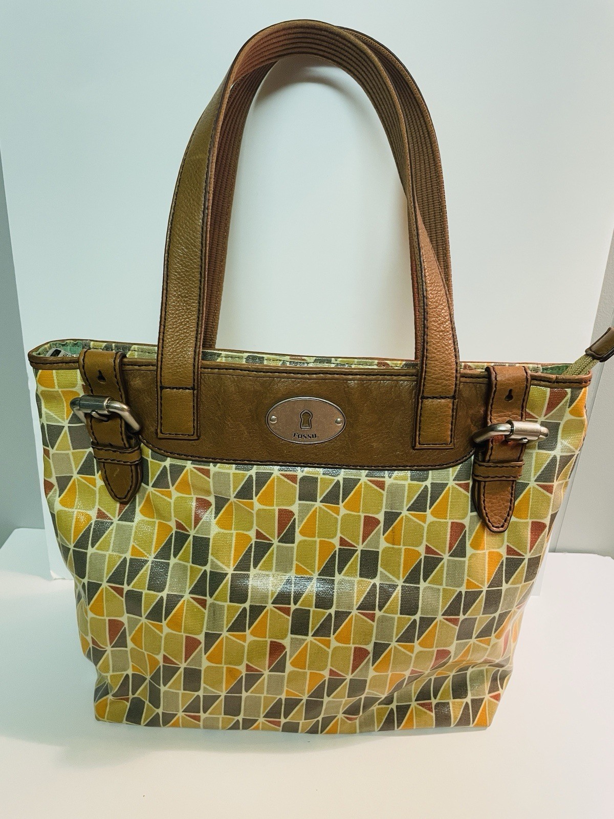 Fossil Key-Per Calypso Purse Grey Orange Leather Trim Shoulder Handbag Boho Y2K