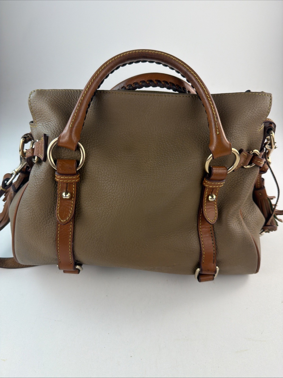 Dooney & Bourke Dark Taupe Leather Satchel Purse Florentine Bristol Pebble