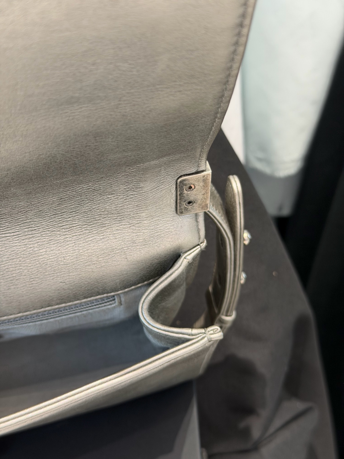 Authentic Chanel Le Boy Medium Stingray Leather Shoulder Bag Silver eBay AG