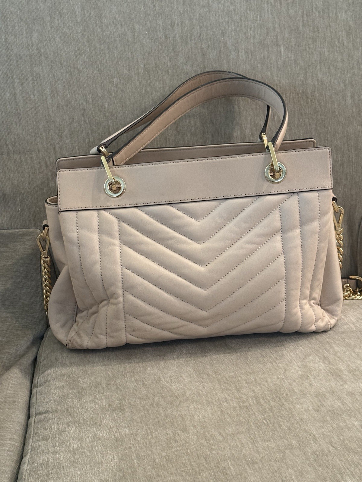 Michael Kors pale pink Chevron Quilted Satchel, Top Handle, Chain Strap