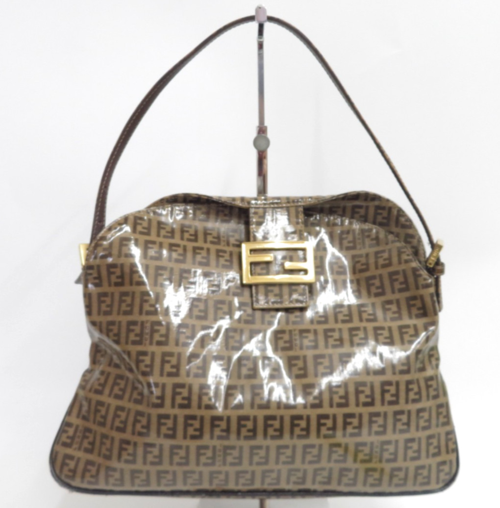 Authentic FENDI Zucchino Mamma Baguette Vinyl Shoulder Bag Hand Bag I#51183