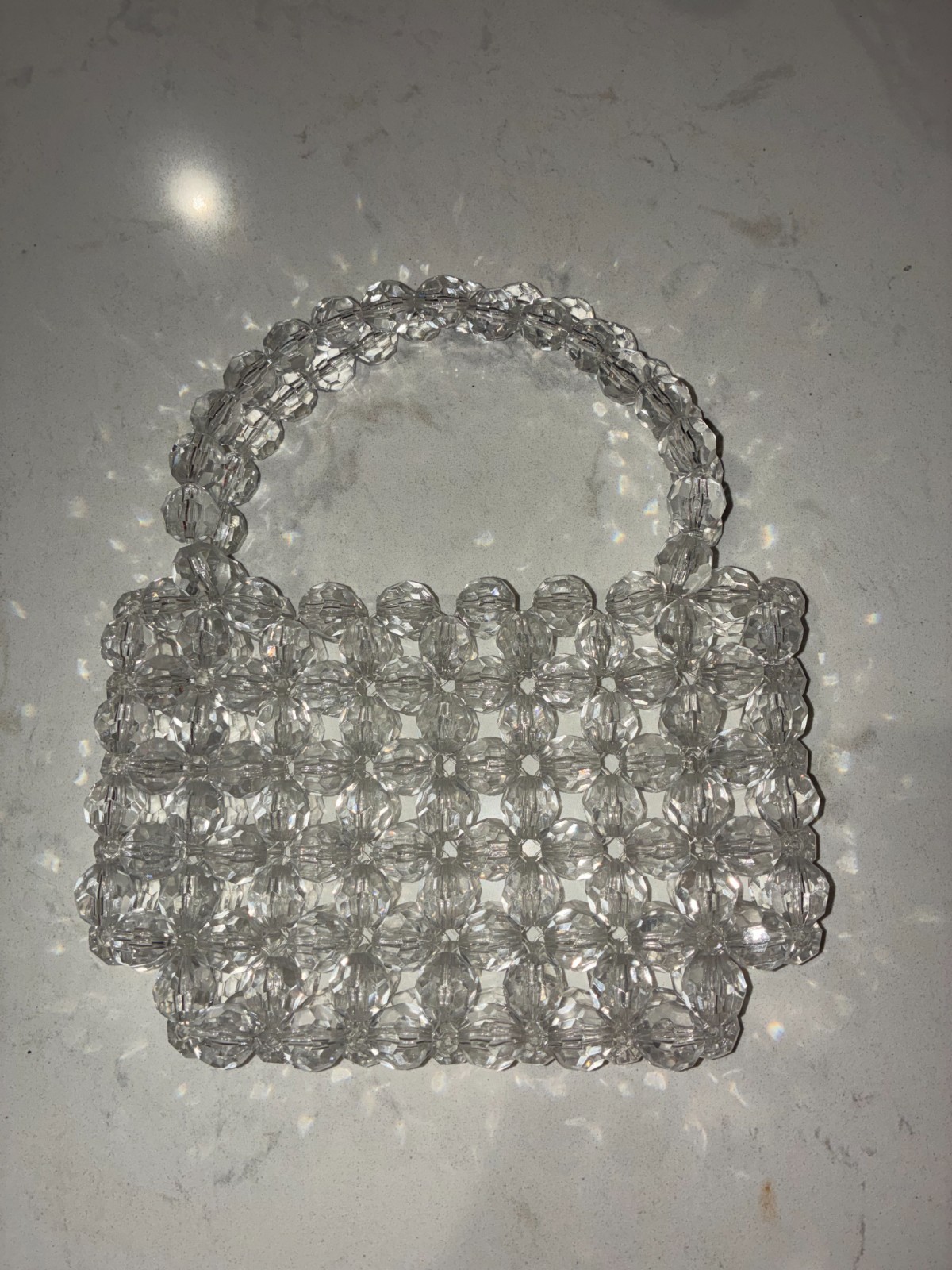 Clear Faceted Beaded Mini Handbag Acrylic Crystal Look Top Handle Purse Y2K