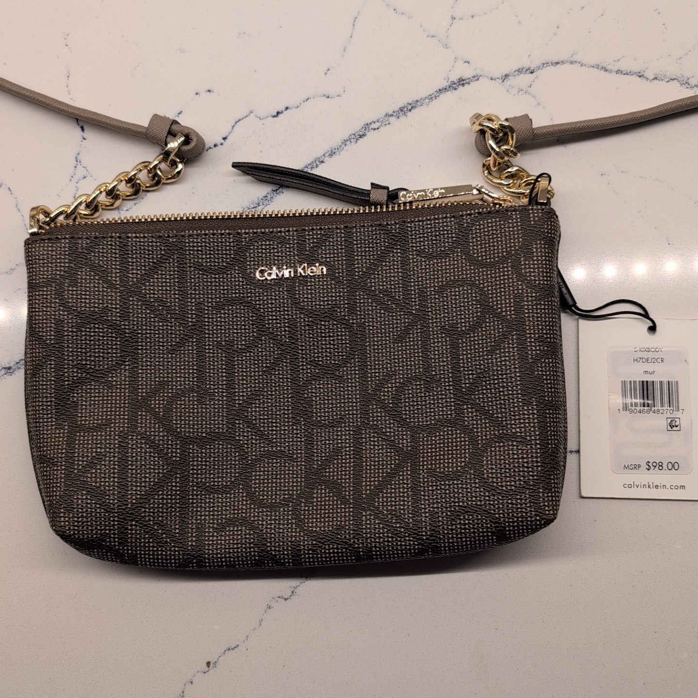 Calvin Klein Kix Monogram Logo Zip Top Mini Crossbody Handbag Purse NWT