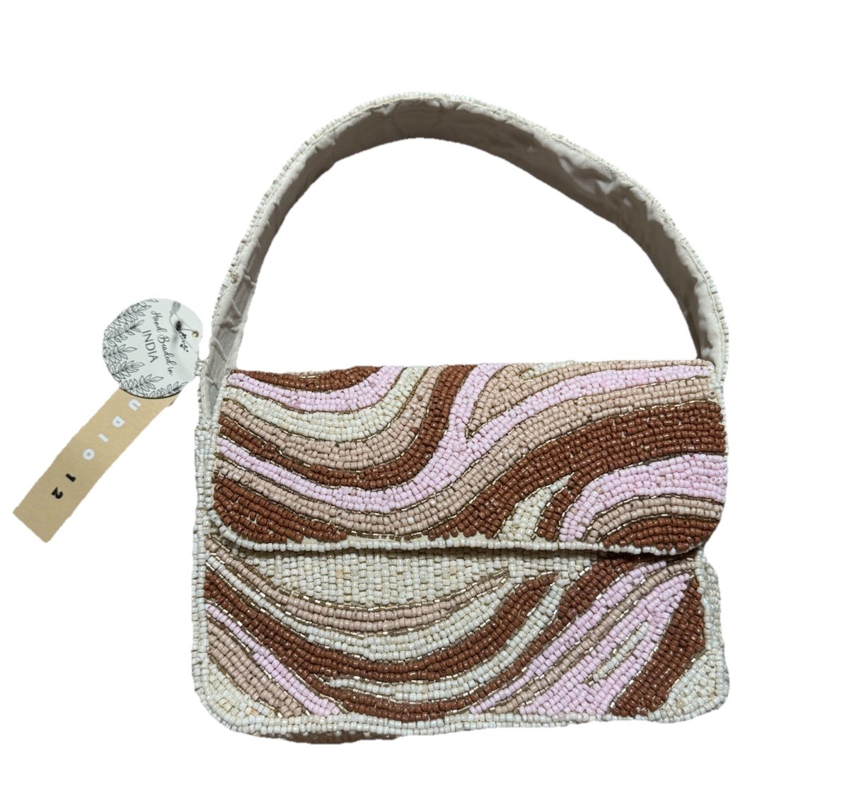 Studio 12 Beaded Handbag Evening Bag Handmade in India Brown Pink Beige NWT