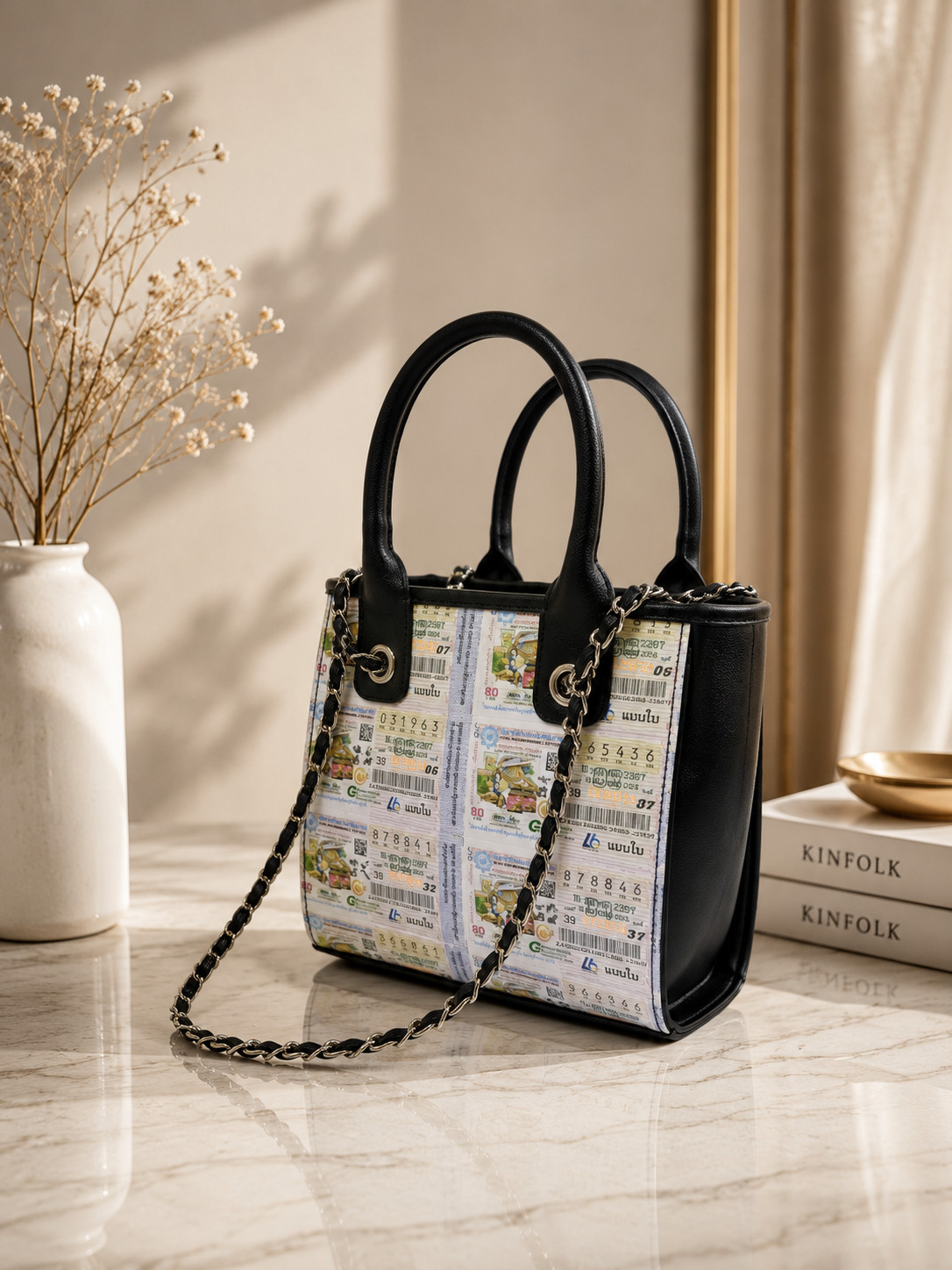 Handmade Thai Lottery Ticket Handbag | Premium Tote Bag | Shoulder & Crossbody