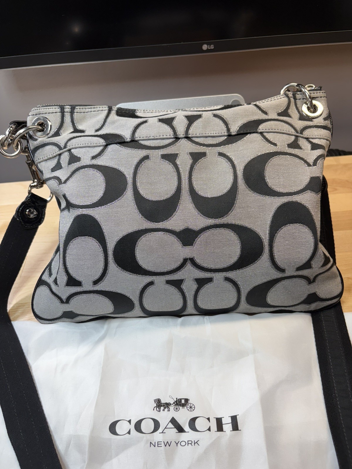 Coach Poppy Signature Black/Gray Metallic Silver Purse