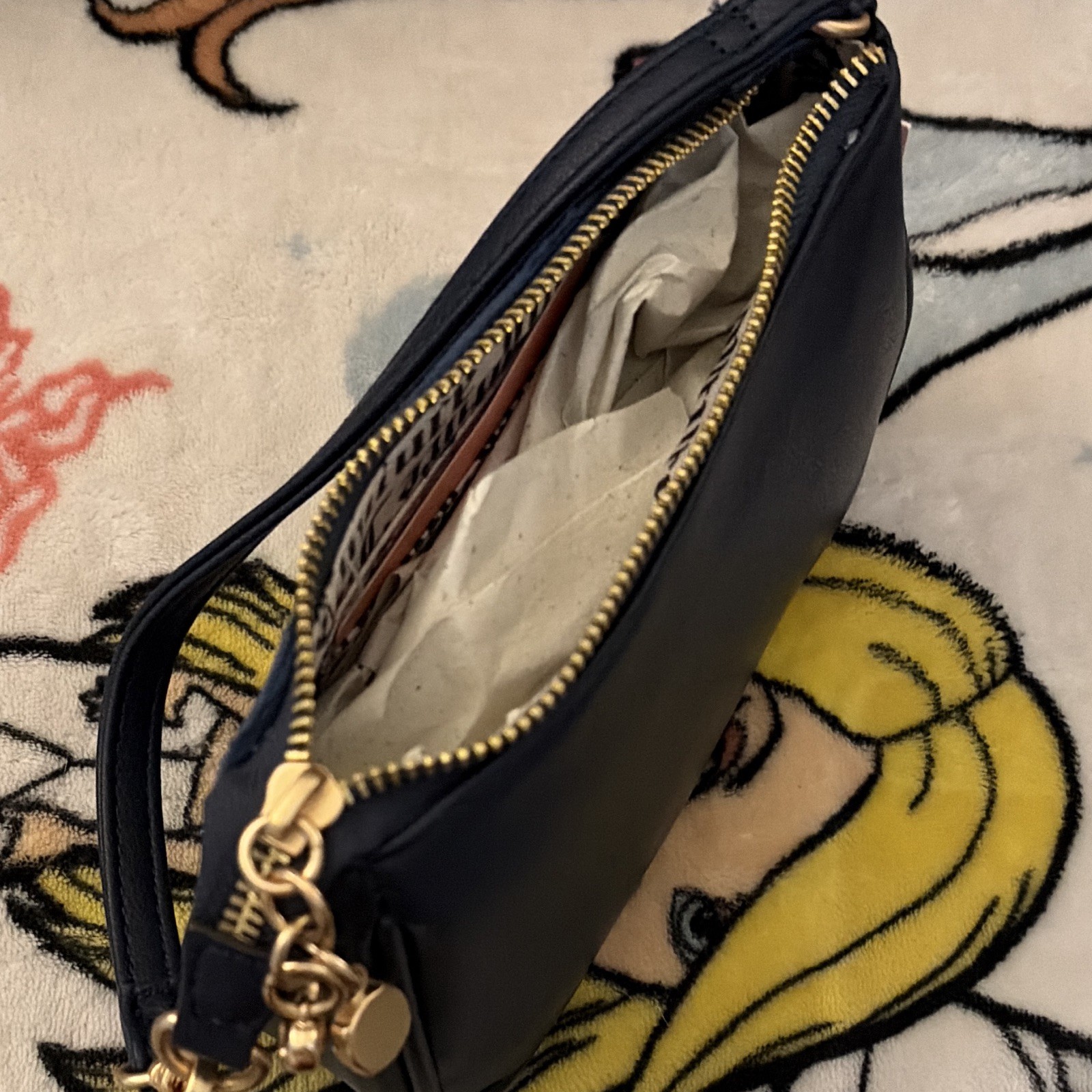 Juicy Couture Navy Small Shoulder Bag Zip Top Logo Heart Charm Gold Hardware