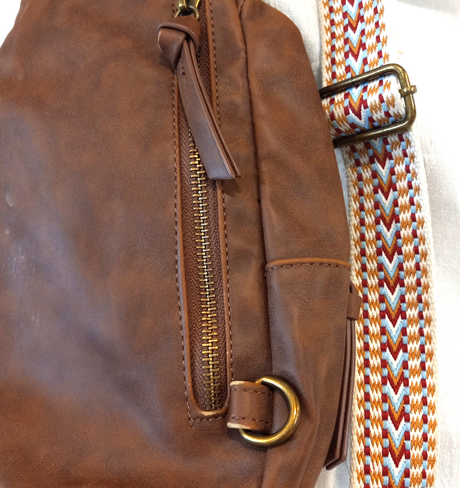 Crossbody Satchel Faux Leather Antique Gold Tone Hardware