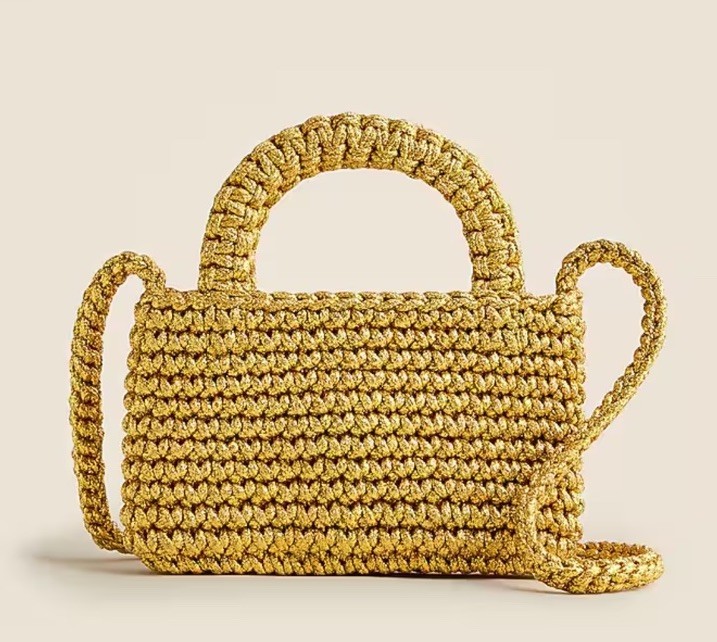 NEW J.CREW Platino Metallic Gold Cadiz Phone Crochet Crossbody Purse Bag
