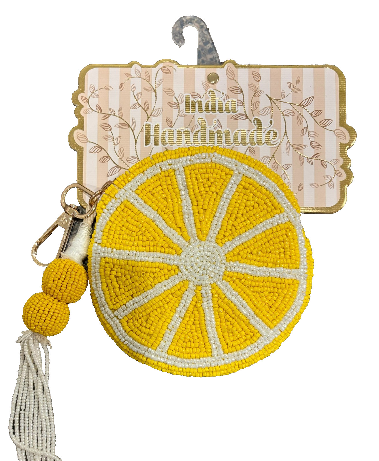 Viral Lemon Beaded Travel Pouch Tassel Handmade in India New