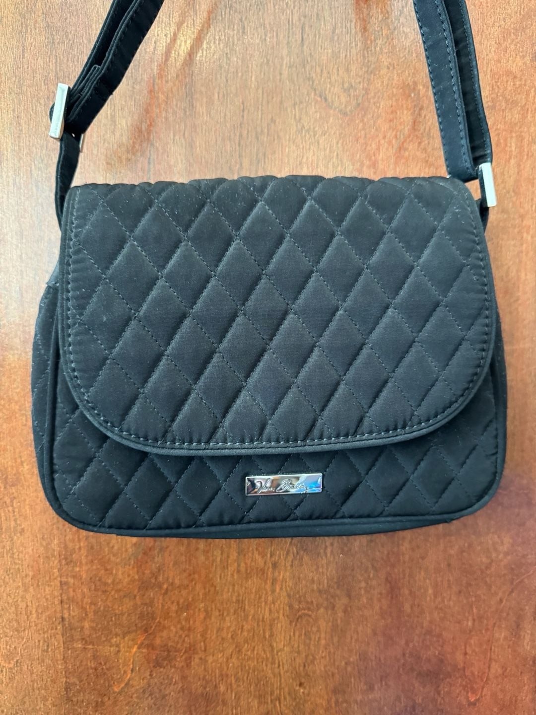 Vera Bradley Black Microfiber Quilted Flap Crossbody Bag