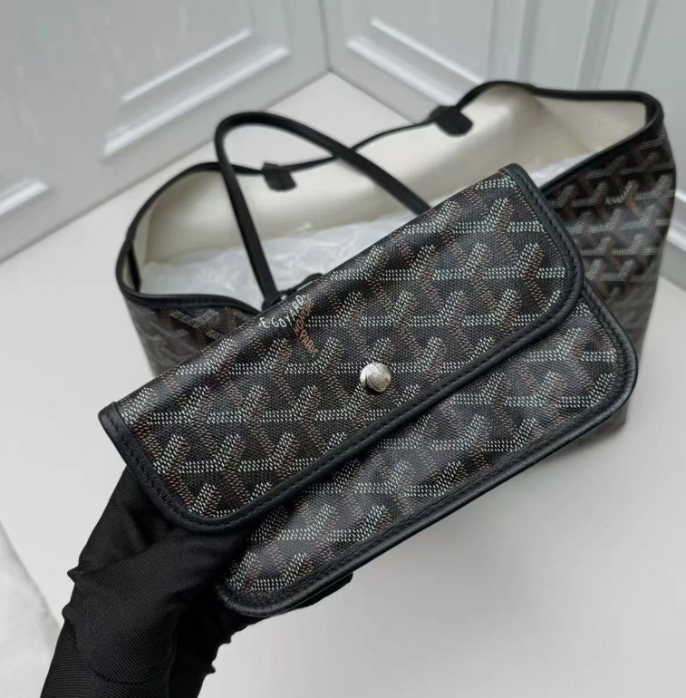 Goyard Saint‑Louis PM Small Tote Bag Black‑Brown Goyardine Canvas Calf Leather