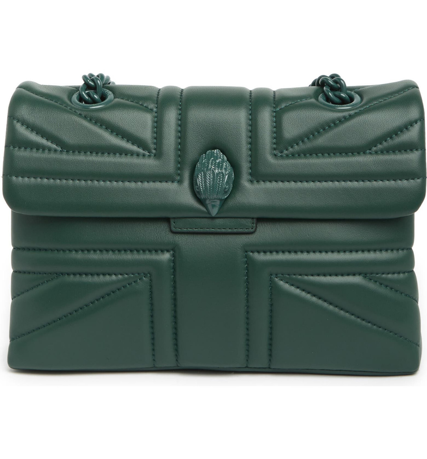 $295 KURT GEIGER London KENSINGTON Union Jack Drench Leather Handbag Dark Green
