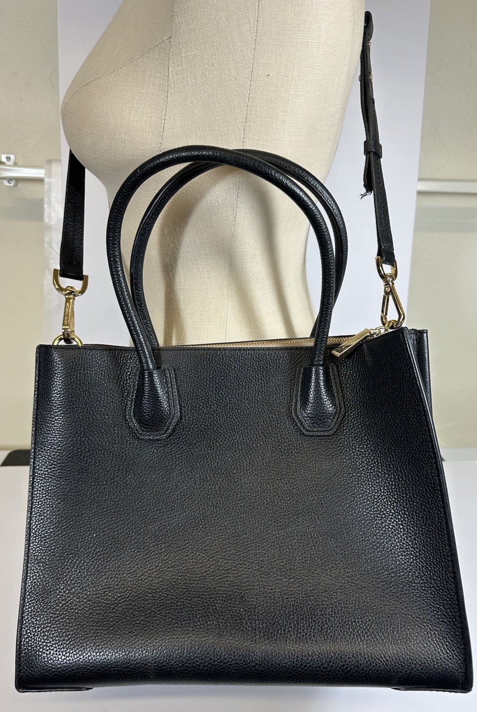 Michael Kors Mercer Large Tote Black Pebble Leather Handbag Satchel