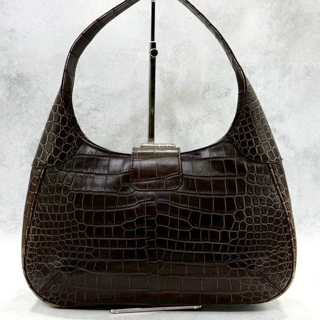 Bally Brown Leather Moon Theme Shoulder Bag with Silver Hardware Women Italy