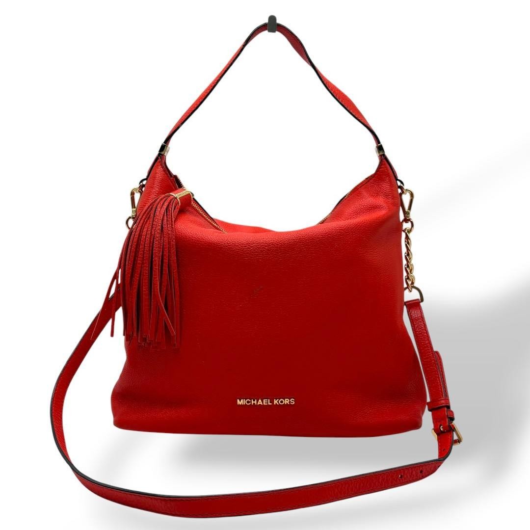 Michael Kors Red Leather 2Way Shoulder Bag Crossbody Gold Hardware Authentic