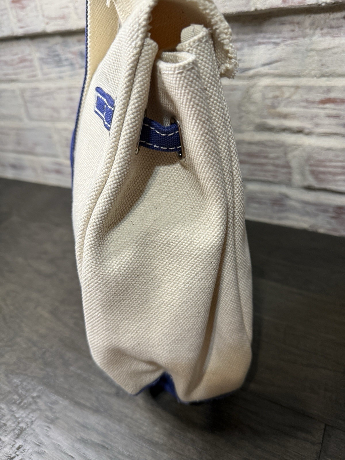 Sunwin Madaket Classic Large Tote Bag Canvas Natural with Blue Trim Silver