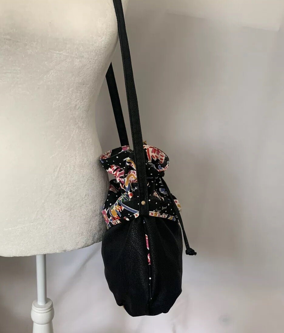 KEN DONE Vintage Medium Drawstring Bucket Bag Floral Canvas Print Shoulder Bag