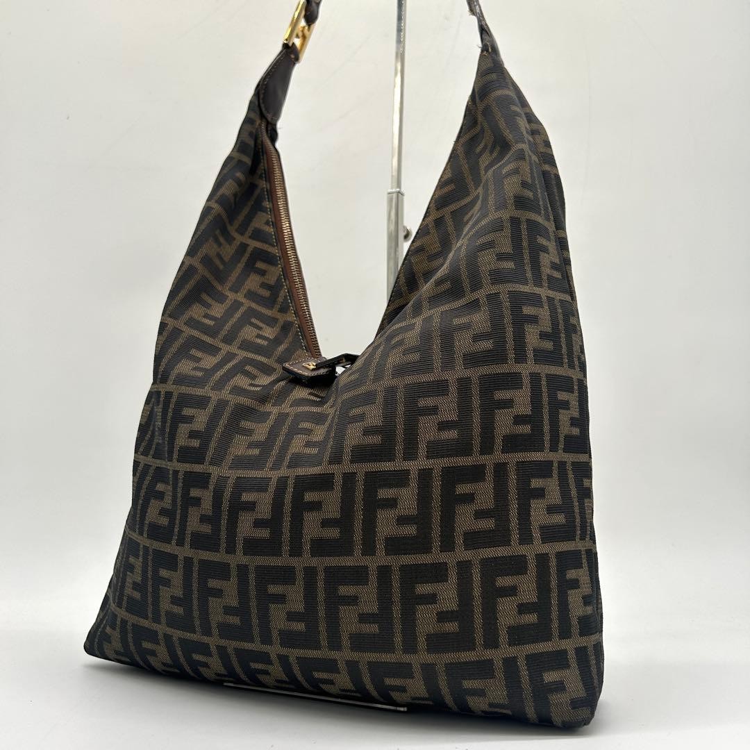 FENDI Shoulder Bag Zucca Leather Brown Vintage From Japan Authentic