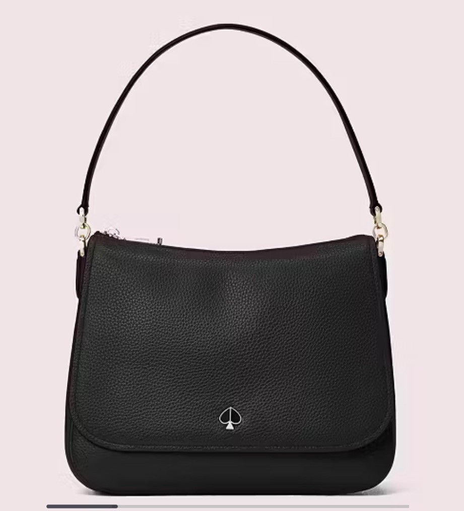 Kate Spade New York Polly Convertible Flap Leather Handbag Shoulder Strap Black