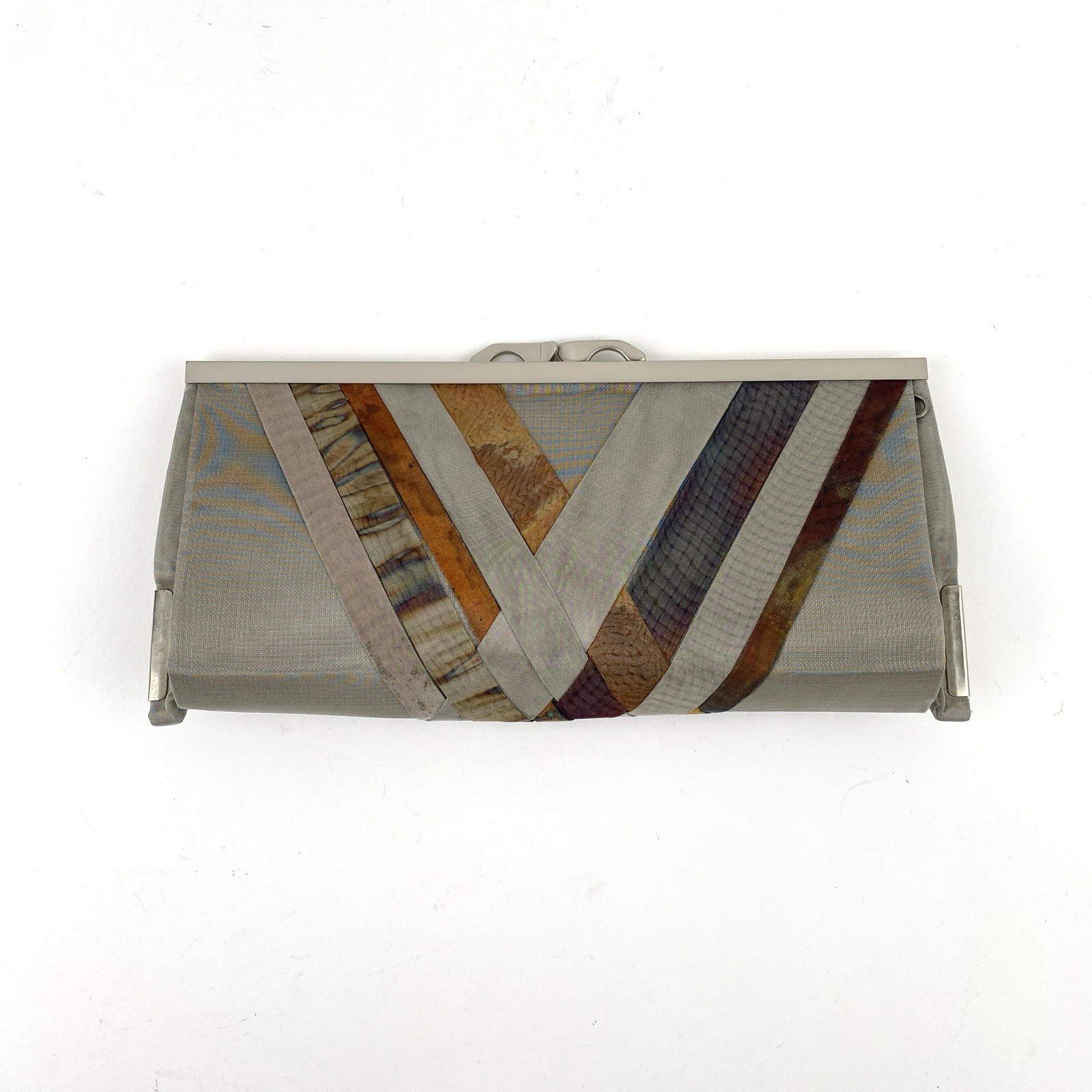 Bo’s Art Studio LA Stainless Steel Mesh Crisscross Fabric Evening Bag Clutch
