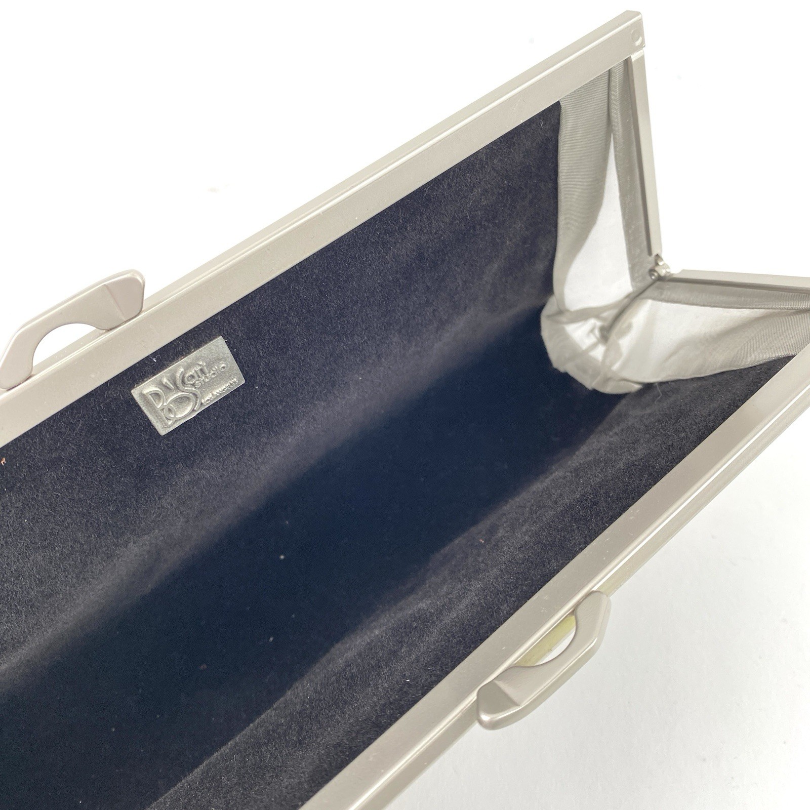 Bo’s Art Studio LA Stainless Steel Mesh Crisscross Fabric Evening Bag Clutch