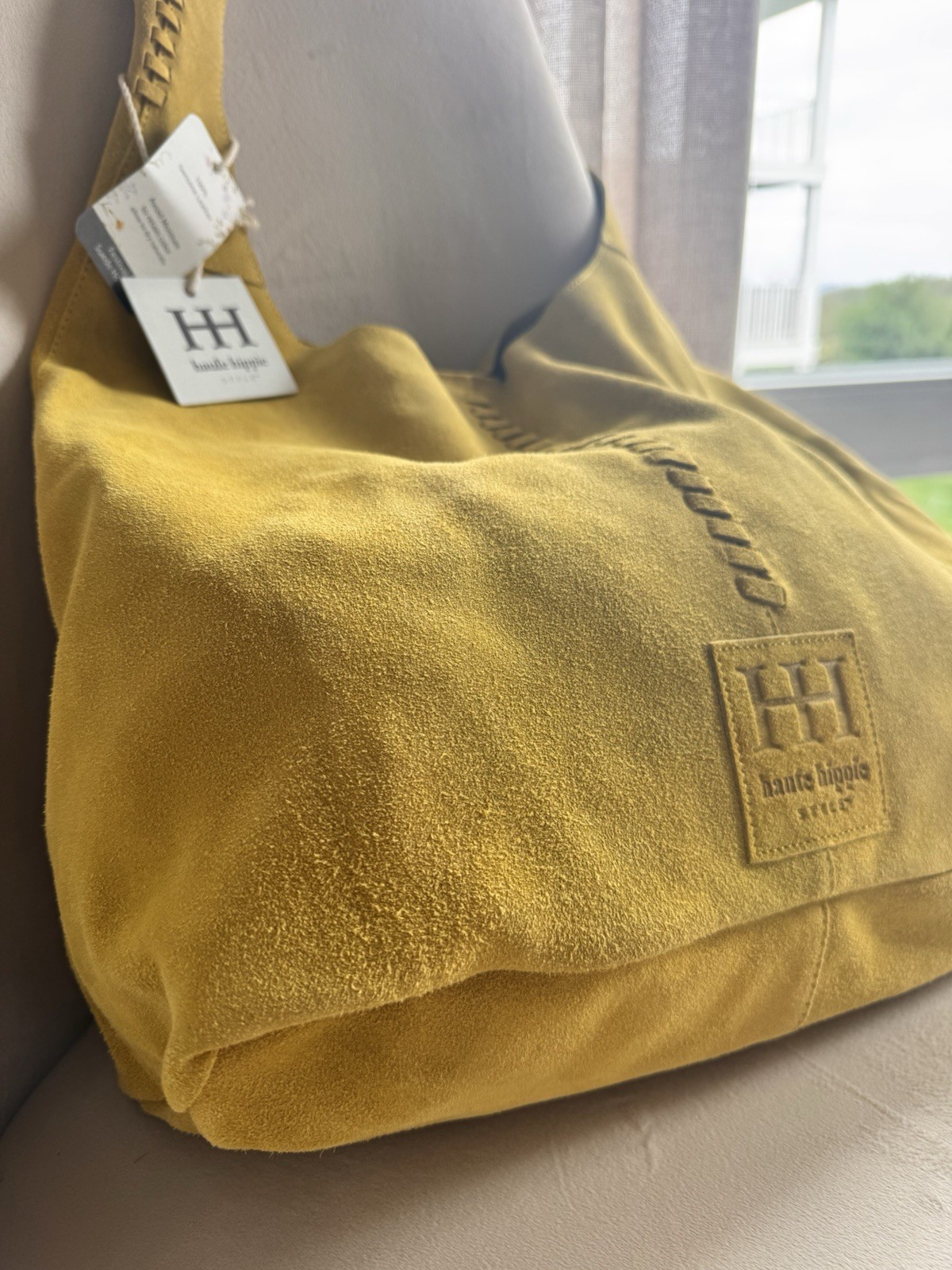 Haute Hippie Yellow Hobo Bag Shoulder Strap Pouch Strap Accent Inner Pockets
