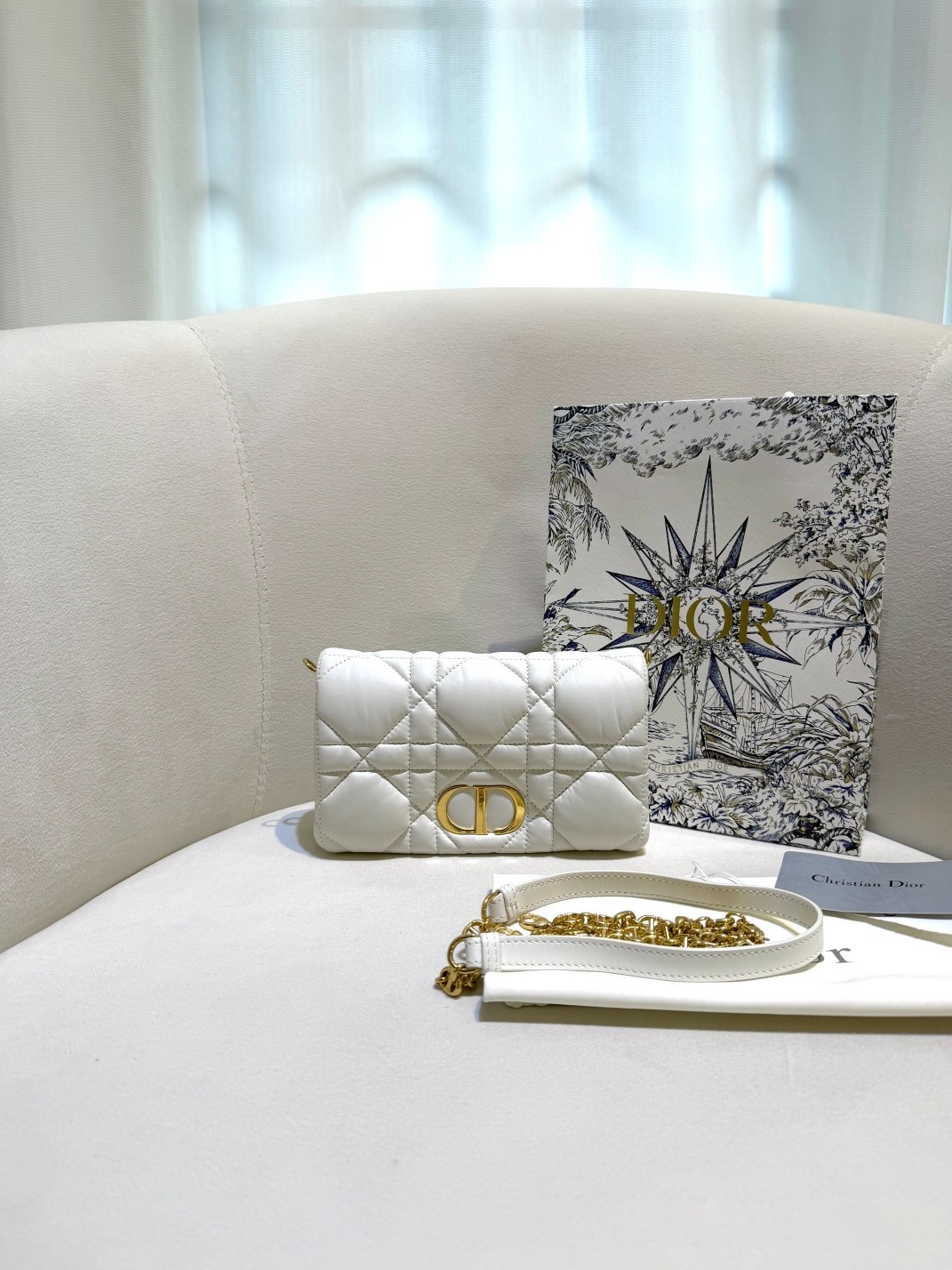 Dior Caro Cloud Bag in White Calfskin with Gold-tone Hardware