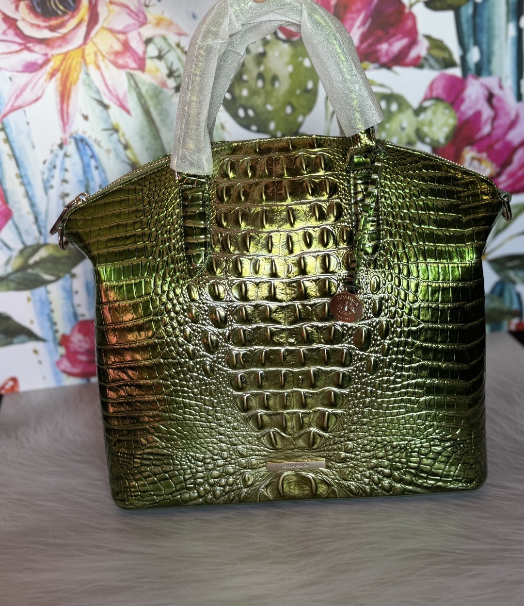 Brahmin Large Duxbury Satchel Cacti Green Melbourne Leather WRAPPED HANDLES NWT