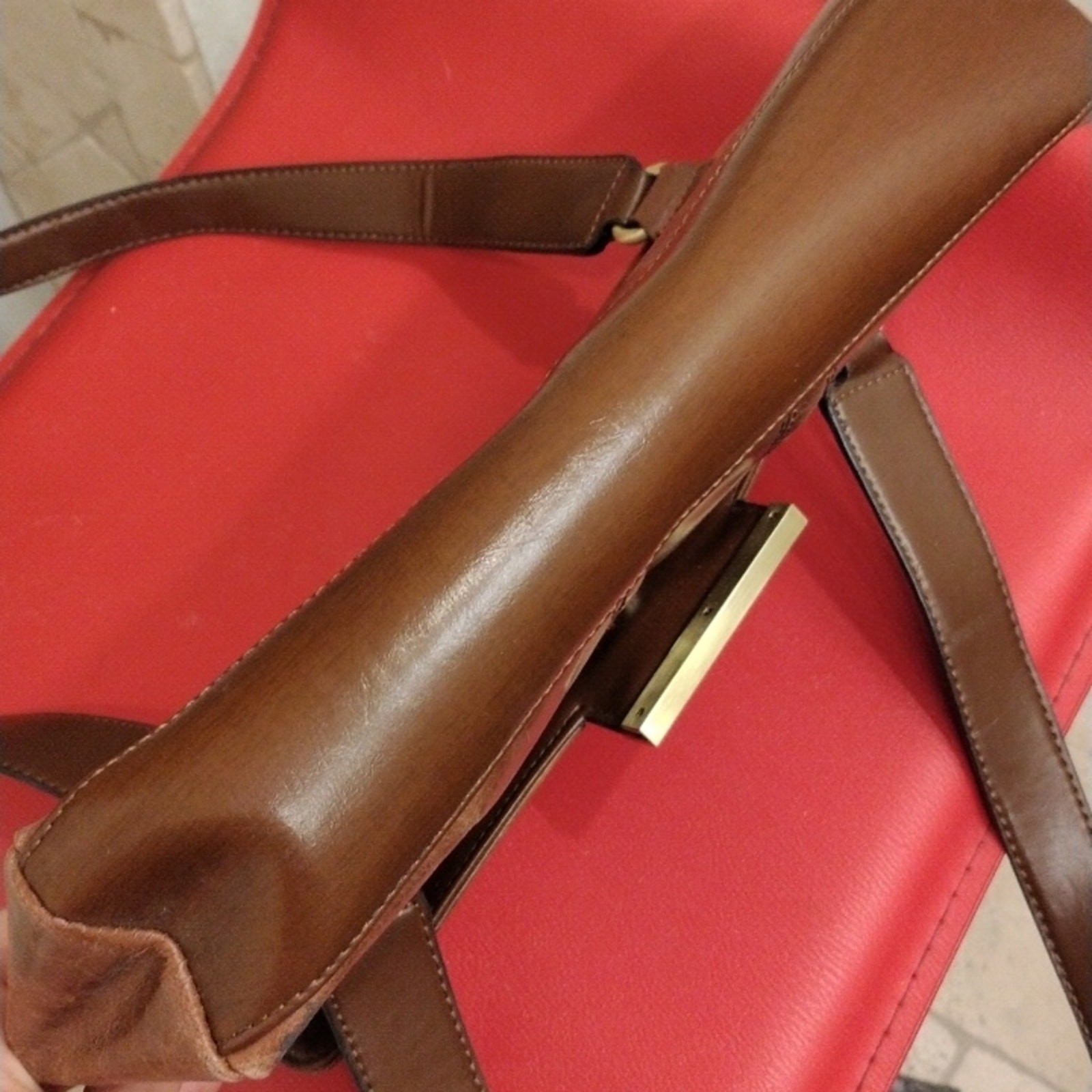 Retro Y2K Patent Leather Purse Shoulder Bag Brown Rectangular Handbag PEACE SIGN