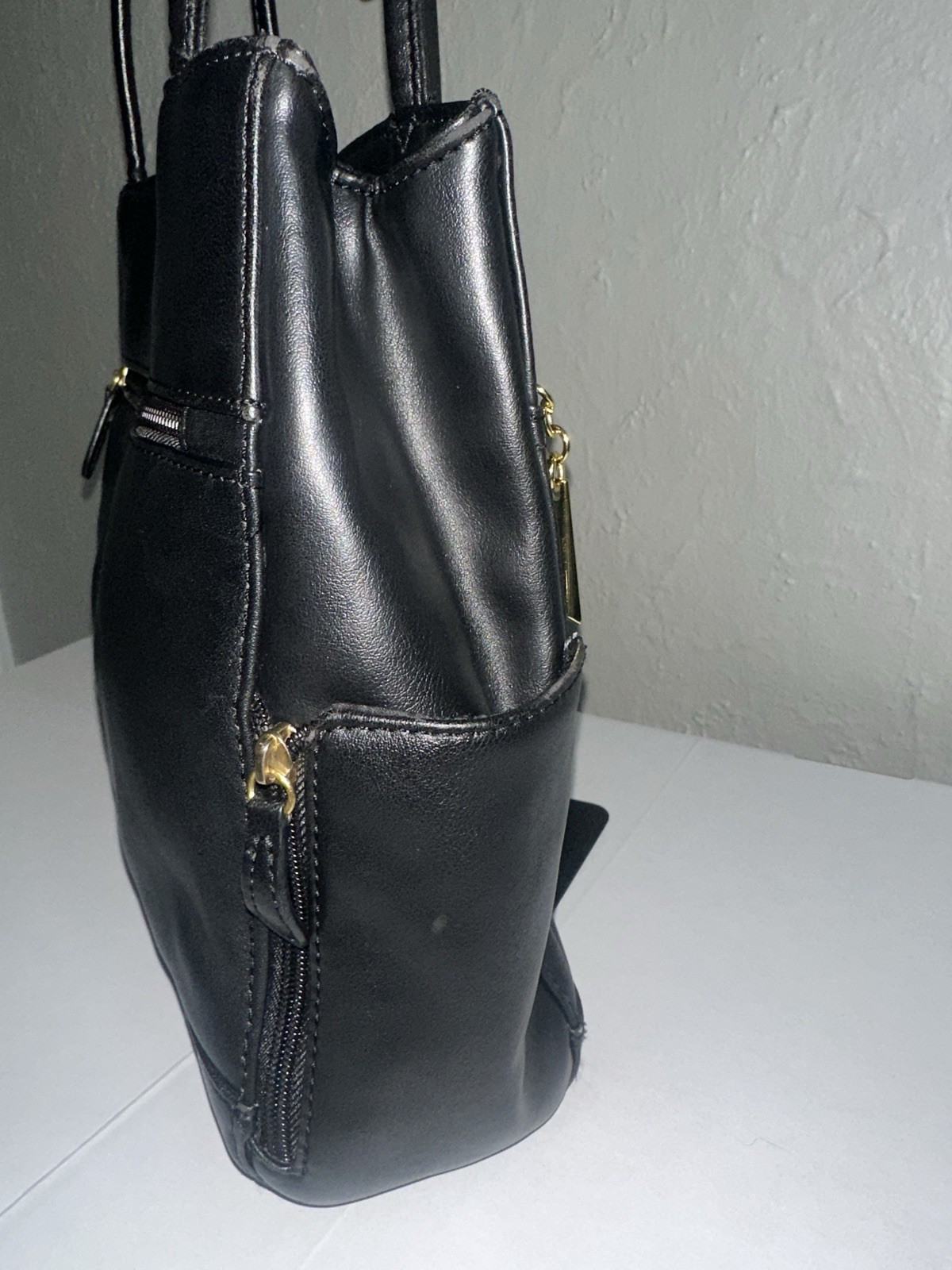 Giani Bernini Black Leather Shoulder Tote Bag + Anne Klein 100% Silk Scarf