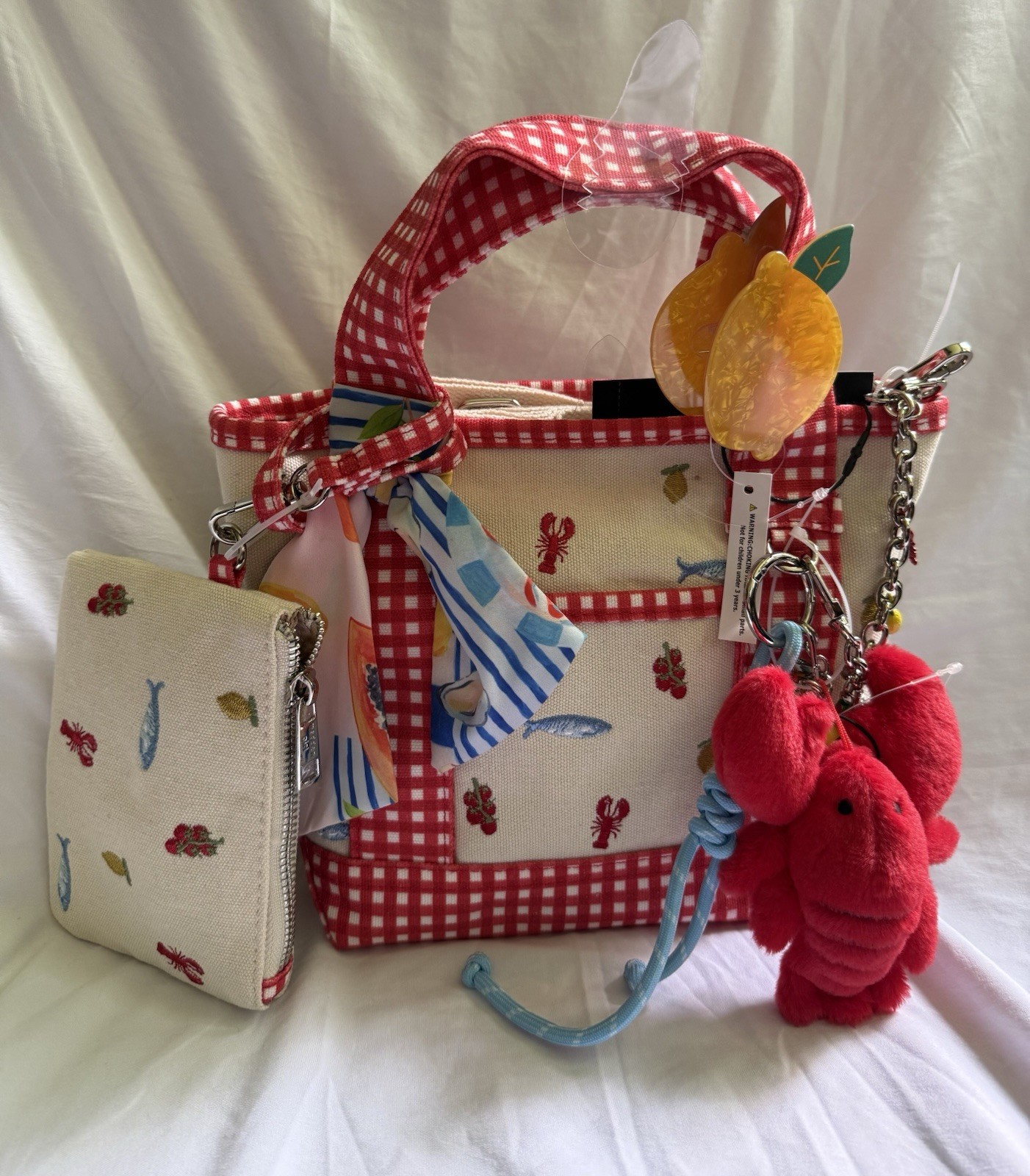 Madden Girl Red Mini Tote W/Red Lobster Lemon Hair Clip Handbag Purse NWT
