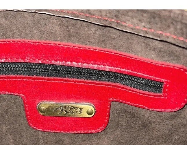 Alexis David Red Tooled Leather Handbag Purse Large Whipstitch Red East West