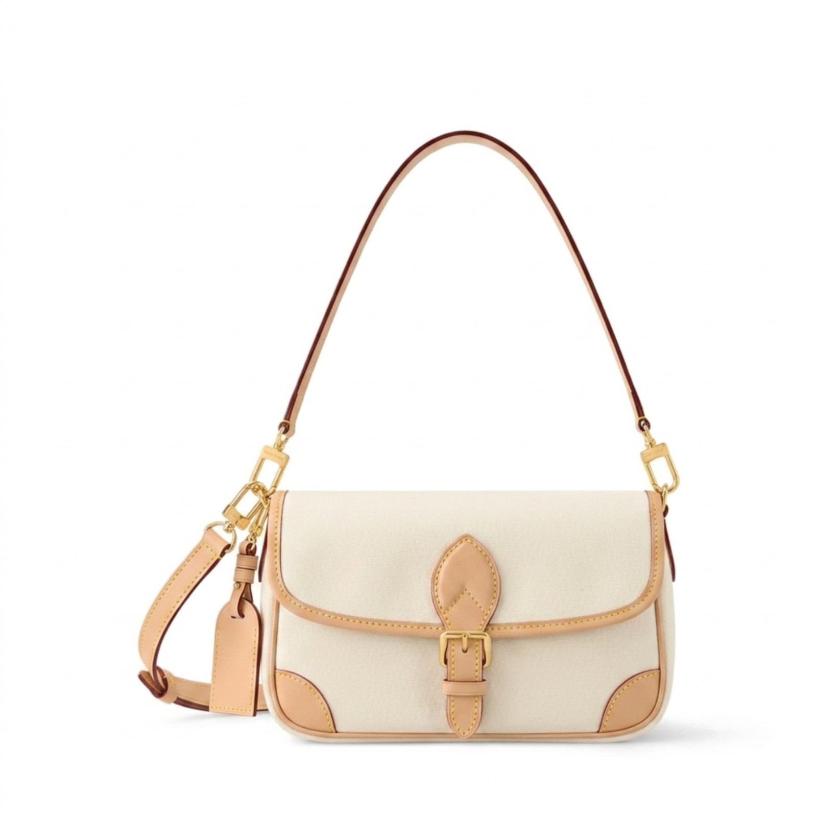 Women’s Artisan Canvas Shoulder Bag Genuine Leather Trim Crossbody Gold Tone