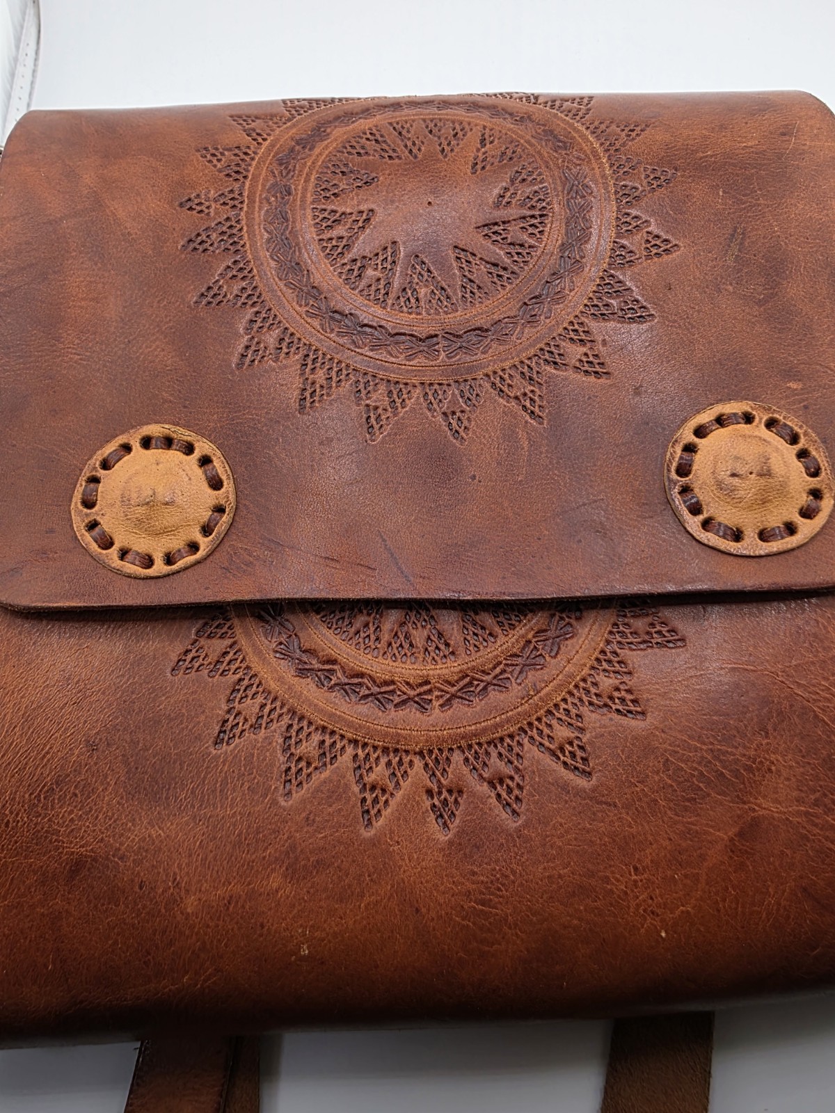 Vintage Leather tooled handcrafted crossbody bag