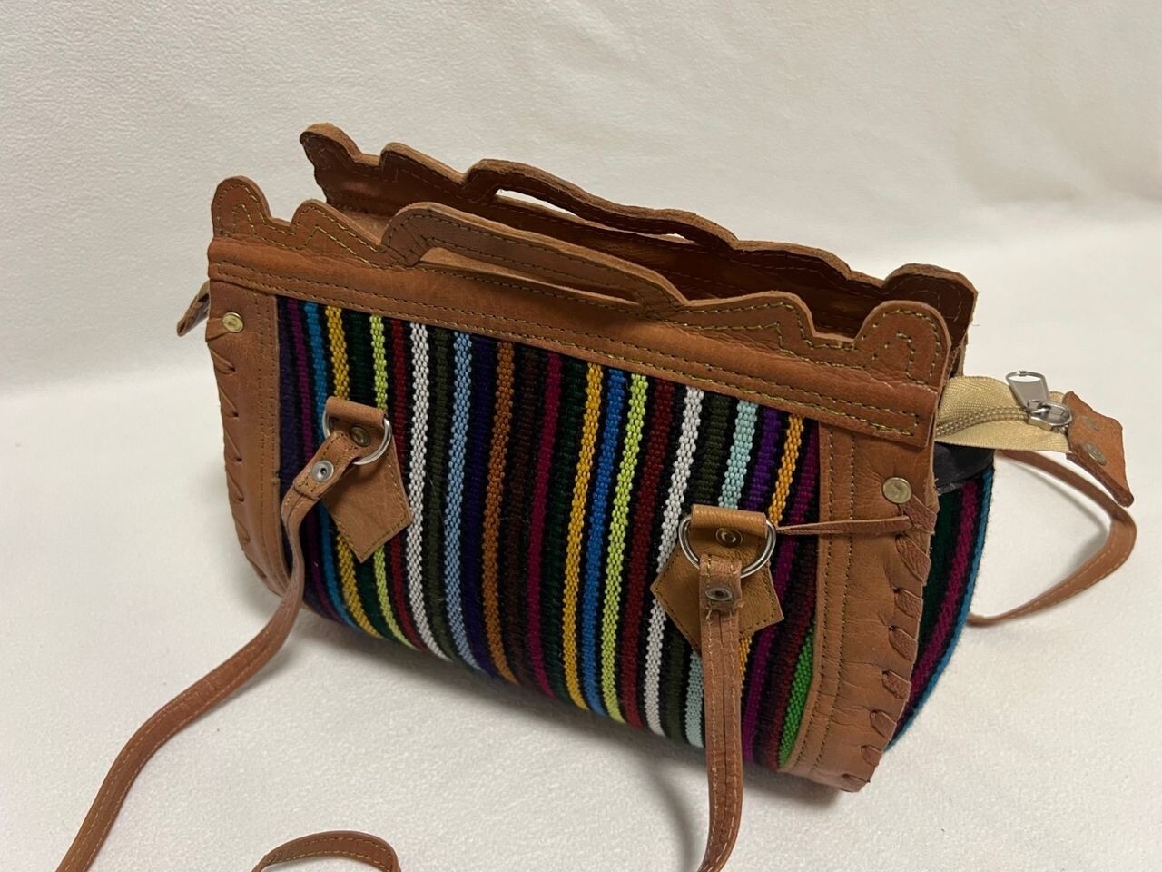 Moroccan leather Women Tote Bag with Suzani Rustic Boho style