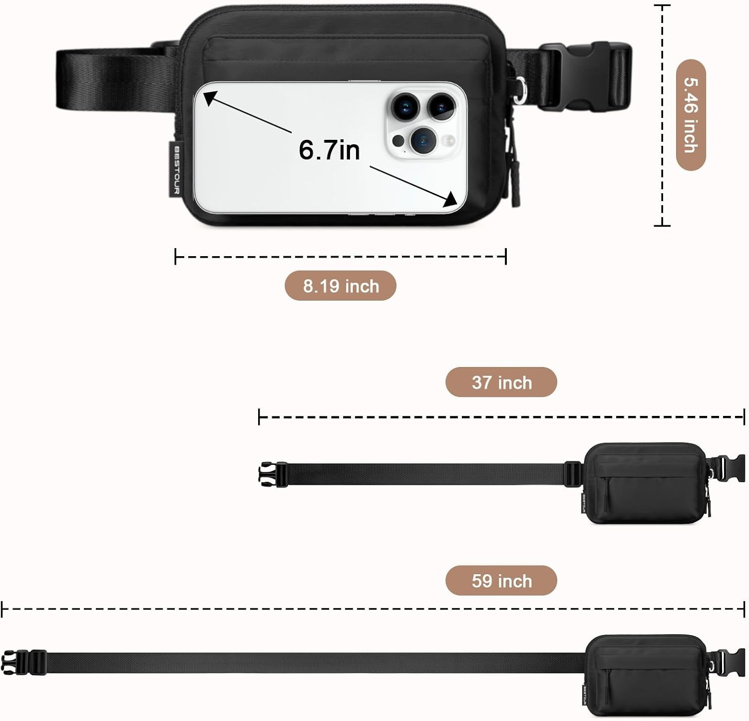 Fanny Packs for Women Men,Belt Bag 3 Zipper Pockets,Water-resistant Crossbody