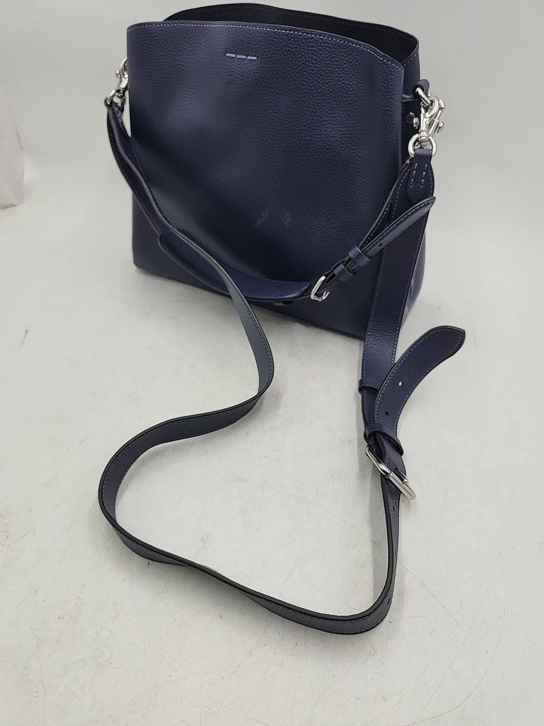 Coach Willow Shoulder Bag – Dark Navy Pebbled Leather/Silver Toned Hardware