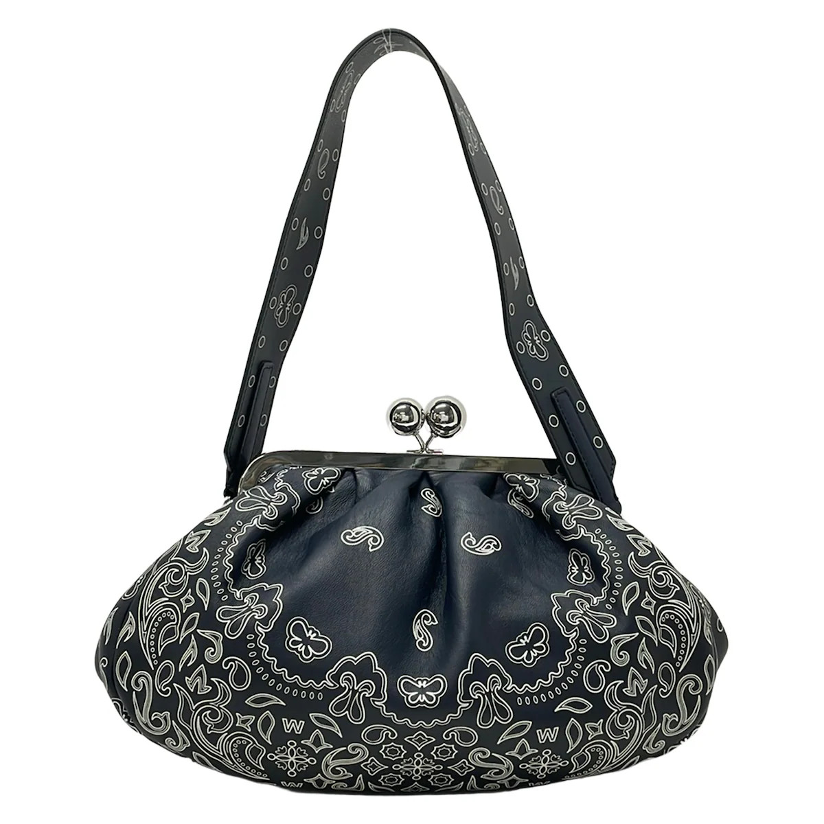 Max Mara WEEKEND Dark Navy White Leather Shoulder Bag