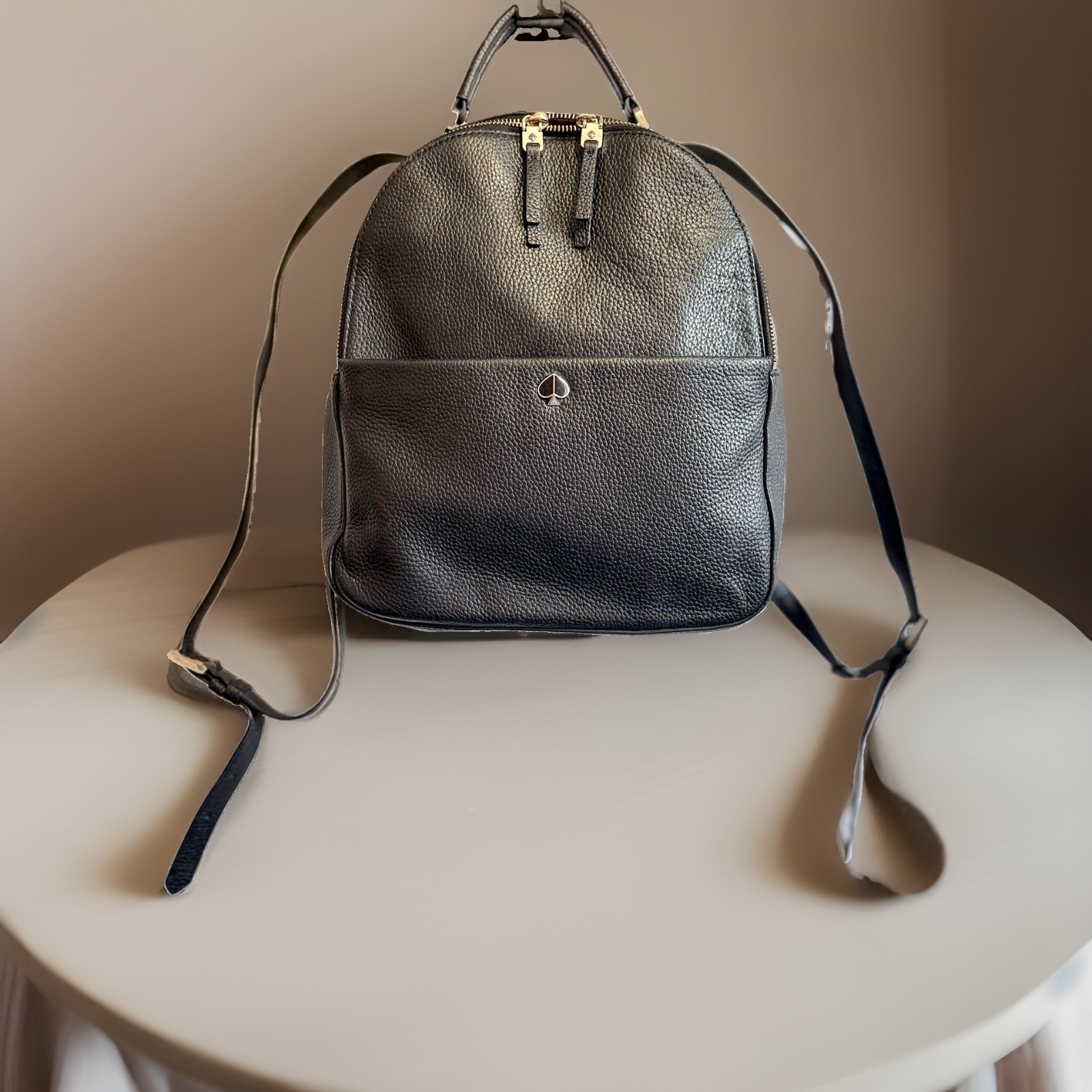 Kate Spade Black Pebbled Leather Polly Medium Sized Backpack