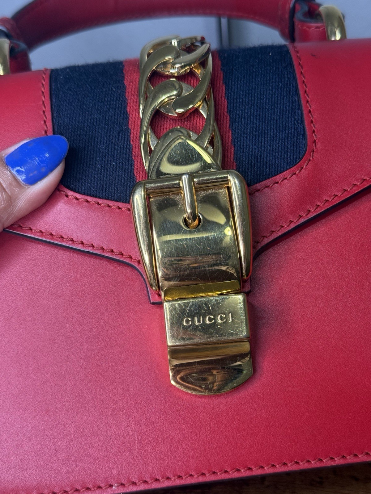 Gucci Sylvie GG Web Shoulder Bag Mini Red Leather