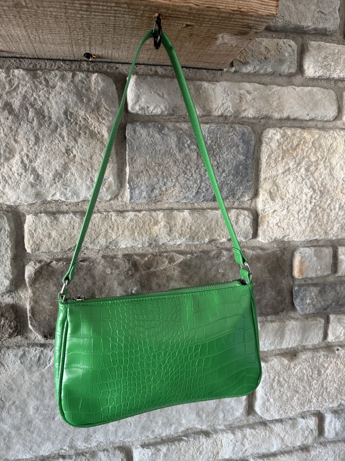 Wild Fable Green Gator Shoulder Bag Small Handbag Exotic Purse Crocodile Texture