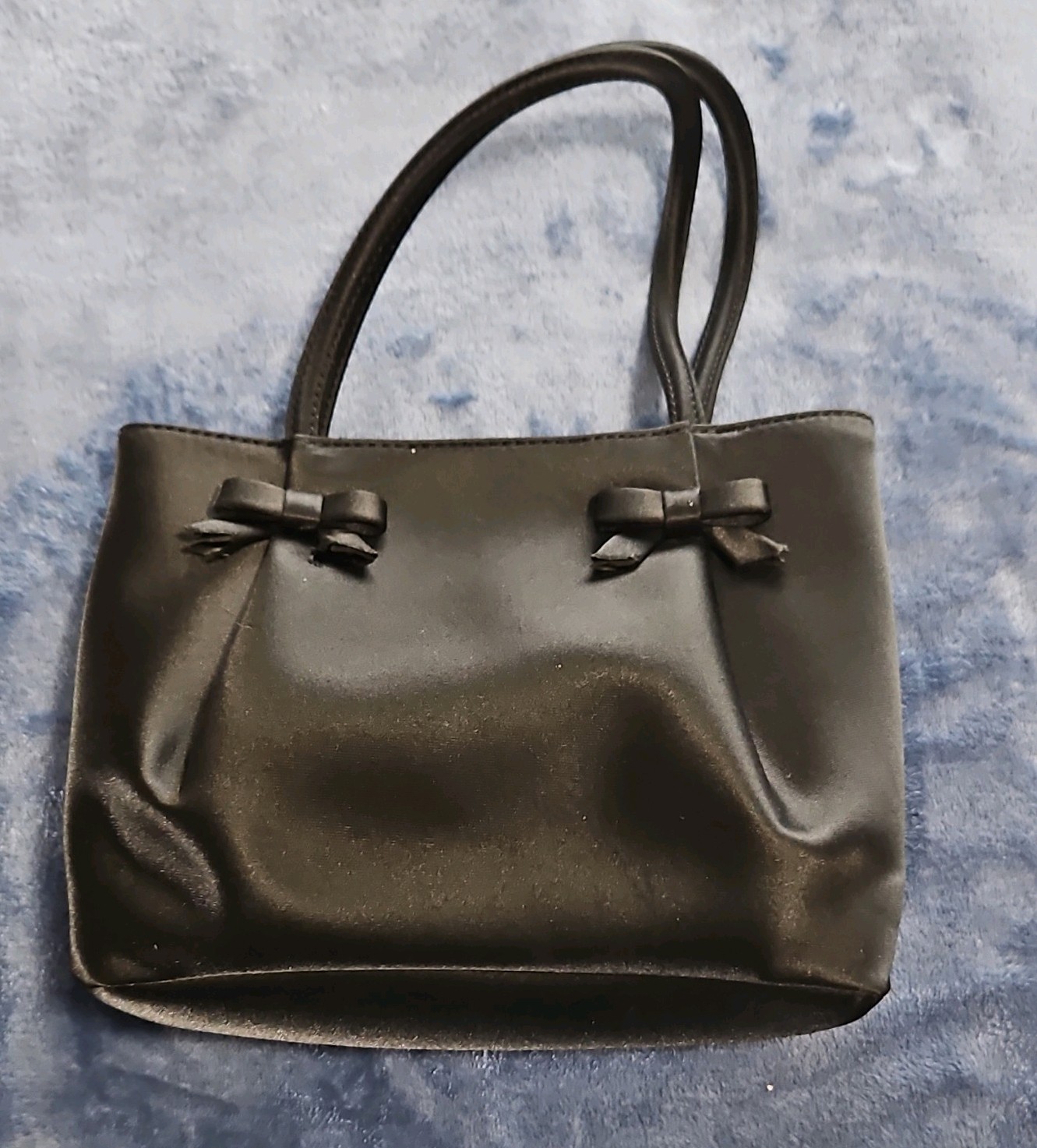 Ann Taylor LOFT Black Tote Bag Bow Accents Pink Lining Magnetic Pockets Silver