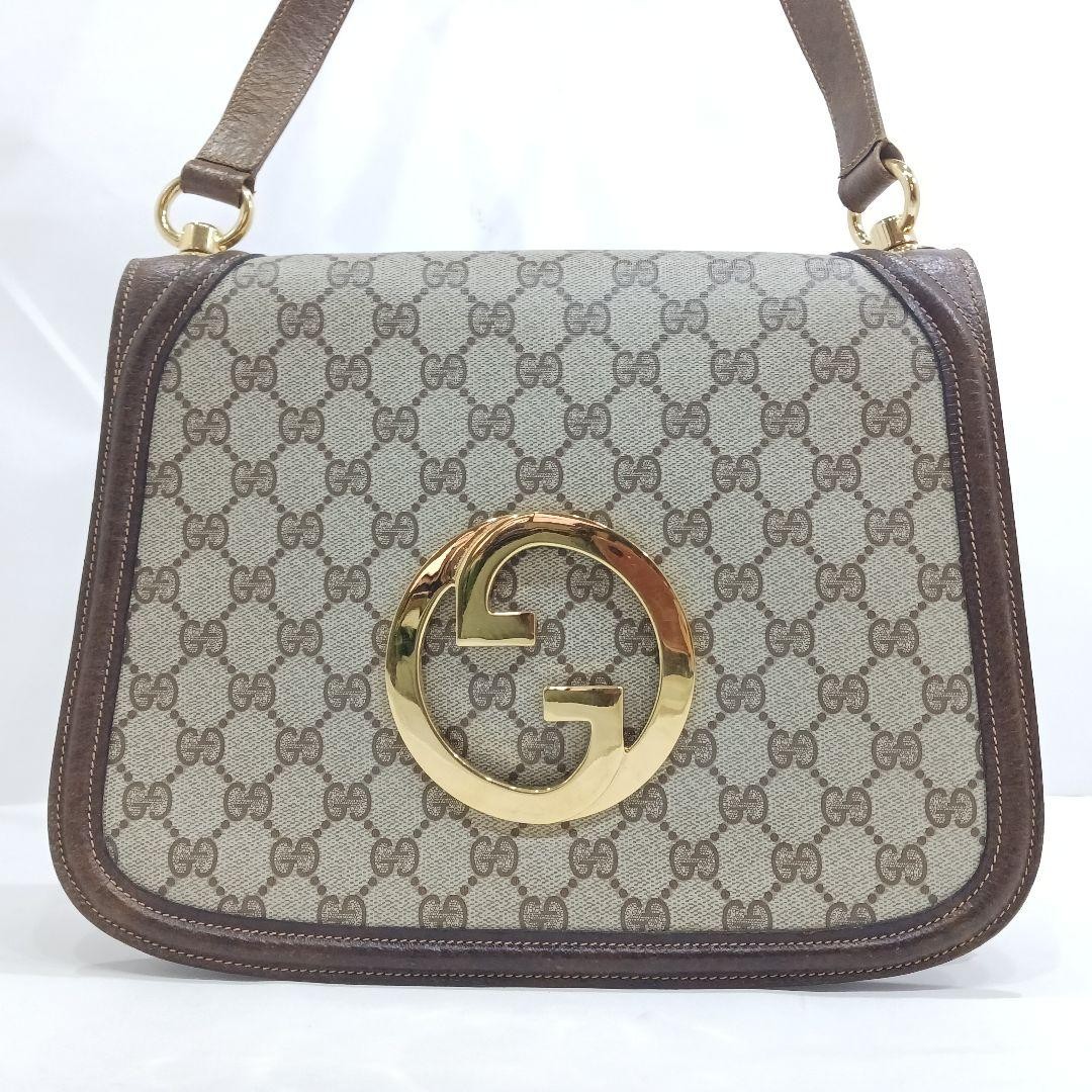 GUCCI Blondie Shoulder Bag Brown GG Supreme Leather PVC Handbag