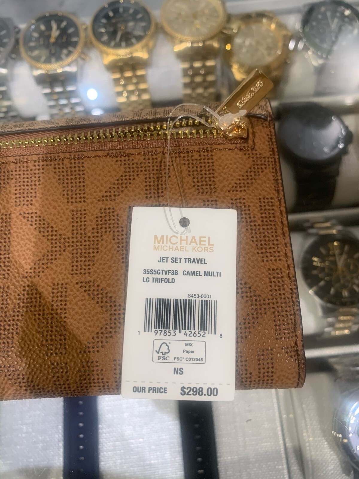 Michael Kors Voyager Lady Tote Shoulder Handbag Purse Bag + Trifold Wallet Camel
