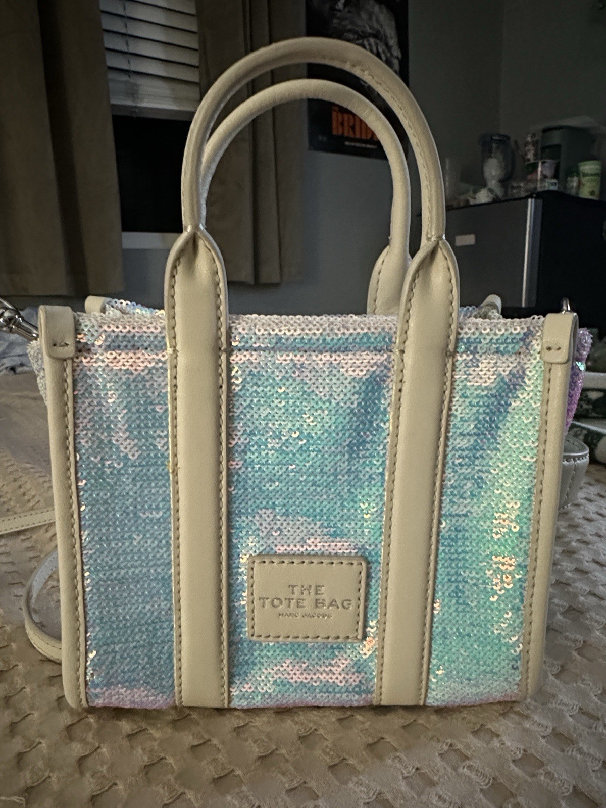 Marc Jacobs The Tote Bag Mini Iridescent Sequin Zip Top Handle Crossbody