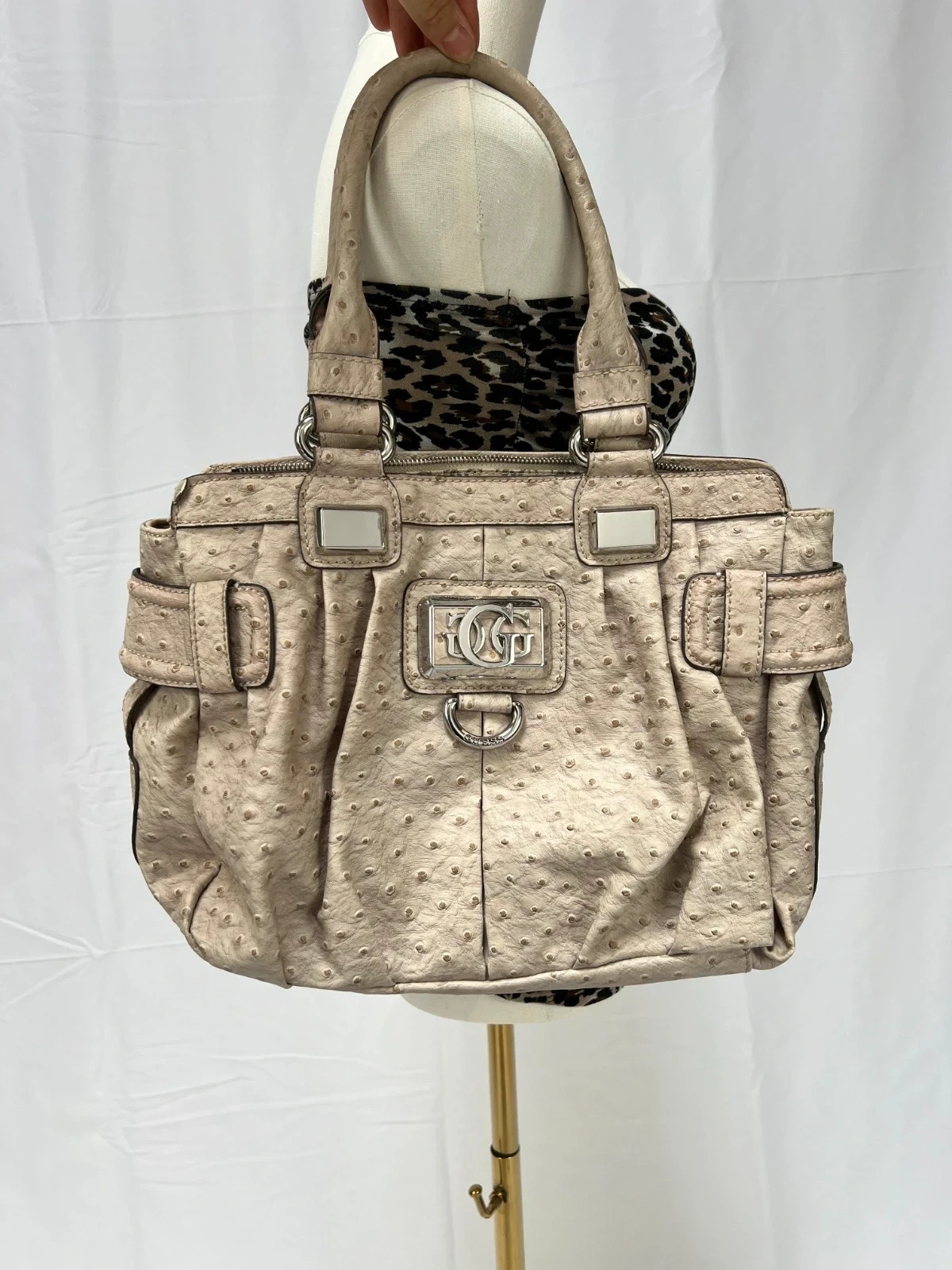 Guess Vintage Grey Denim Print Bowling Bag Y2K 2000s