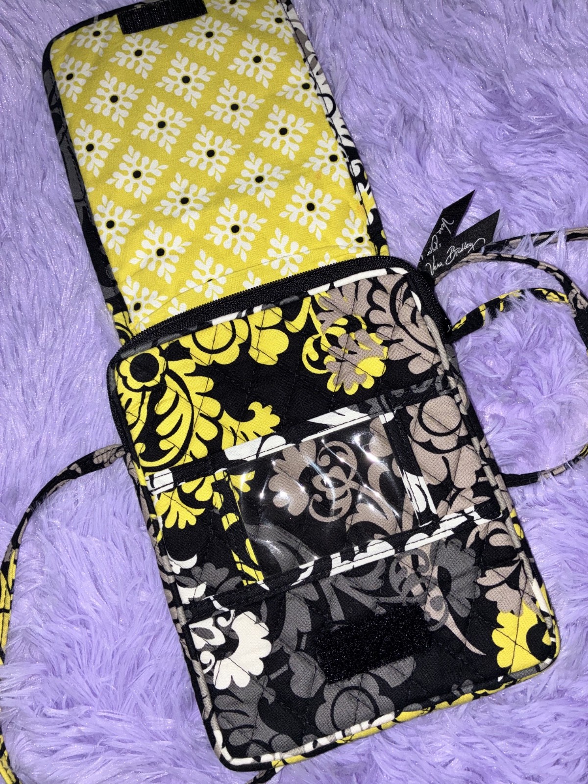 Vera Bradley Baroque Mini Hipster Crossbody Black Yellow Floral Purse Retired