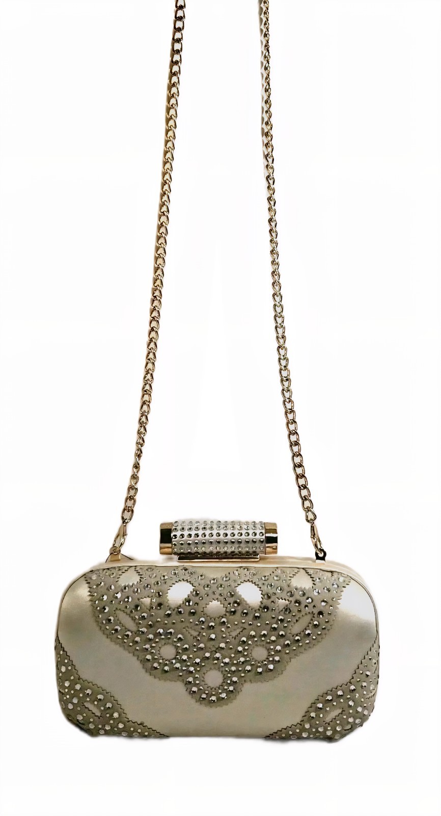Badgley Mischka Ivory Satin Rhinestone Bridal Wedding Evening Box Clutch