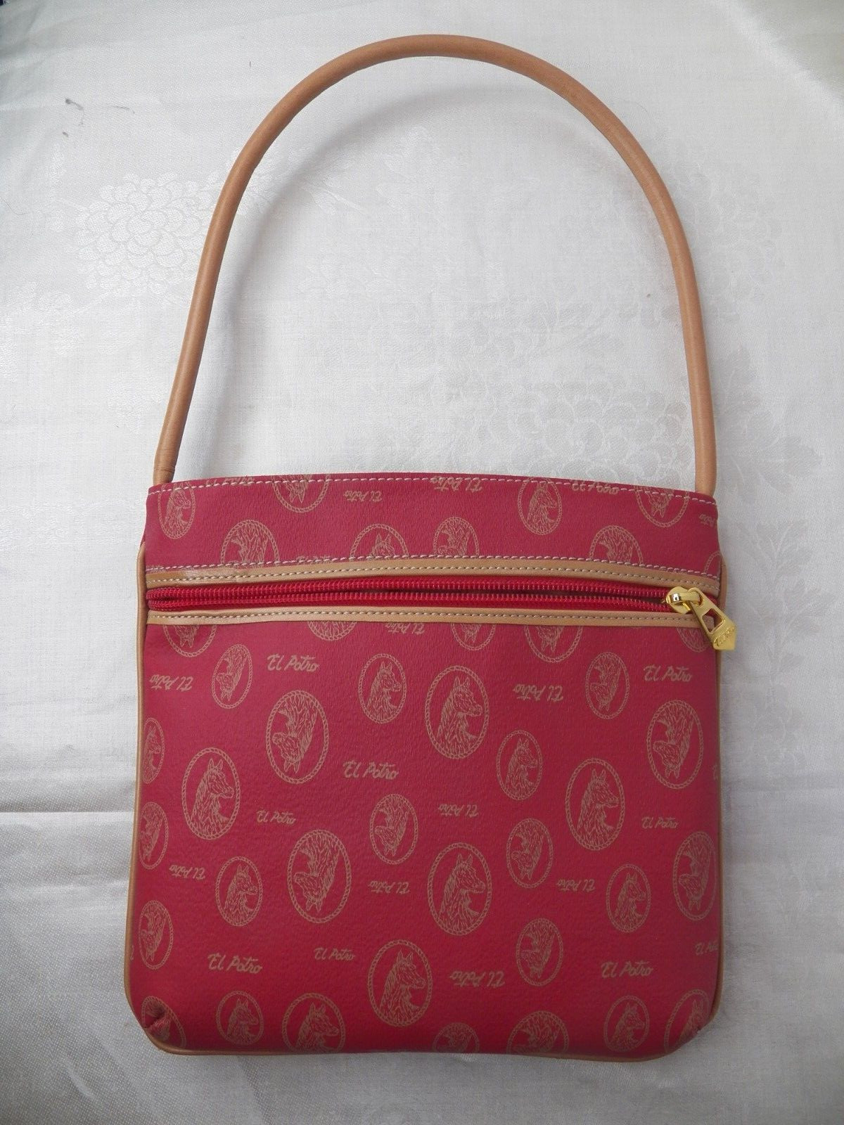 EL POTRO HANDBAG SMALL RED & CAMEL W/ LOGO ON HARDWARE HORSES